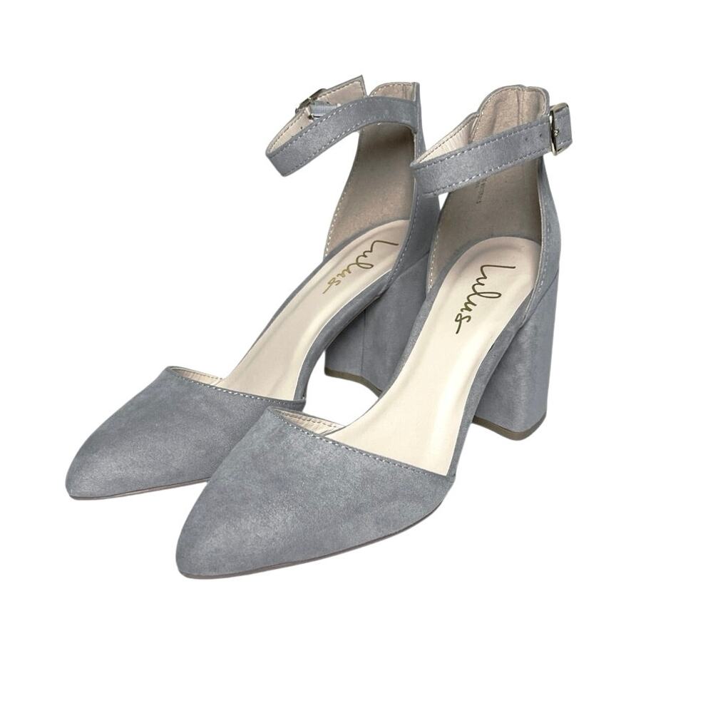 NWOT LULUS Women’s Ellarose Grey Vegan Suede Ankel Strap Heels